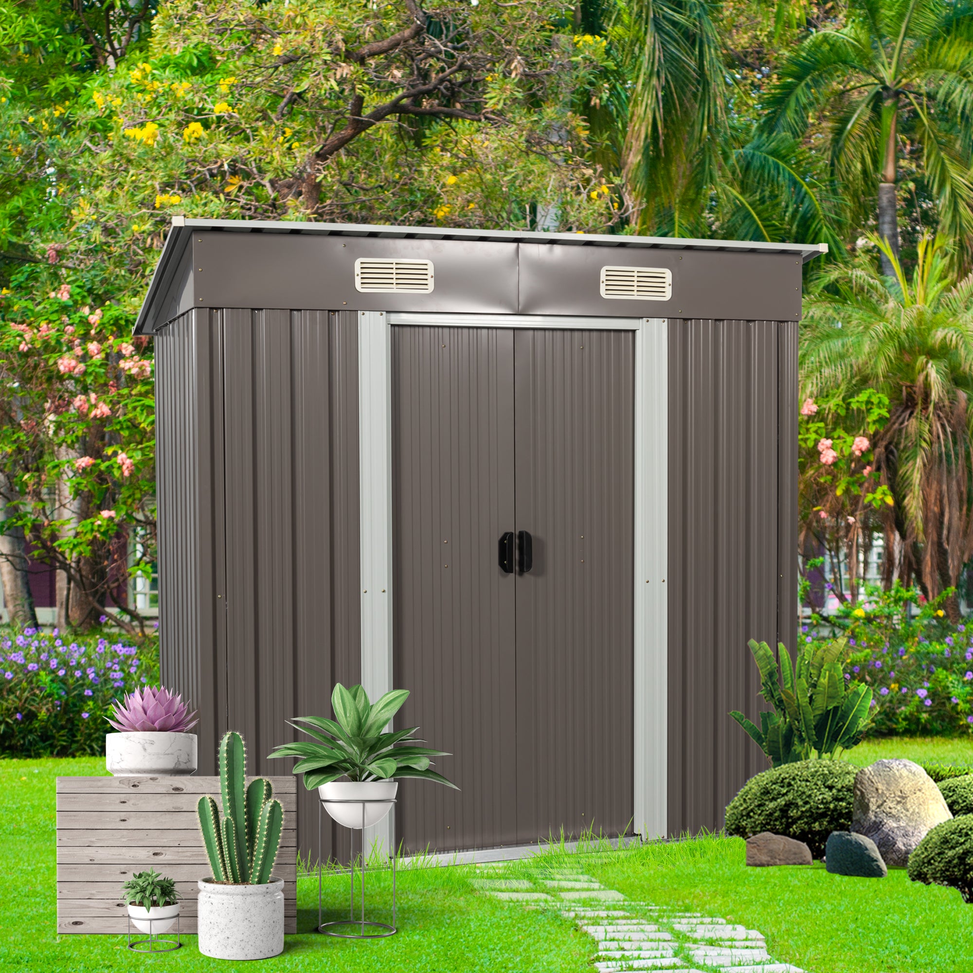 6Ft X 4Ft Outdoor Metal Storage Shed Grey Iron