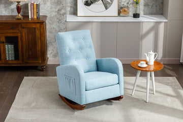 High Back Rocking Chair Nursery Chair .Comfortable Rocker Fabric Padded Seat .Modern High Back Armchair Light Blue Polyester