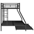 Twin Over Full Bed With Sturdy Steel Frame, Bunk Bed With Twin Size Trundle, Two Side Ladders, Black Old Sku:Mf194424Aab Black Metal