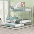 Twin Over Full Bed With Sturdy Steel Frame, Bunk Bed With Twin Size Trundle, Two Side Ladders, Silver Old Sku:Mf194424Aan Silver Metal