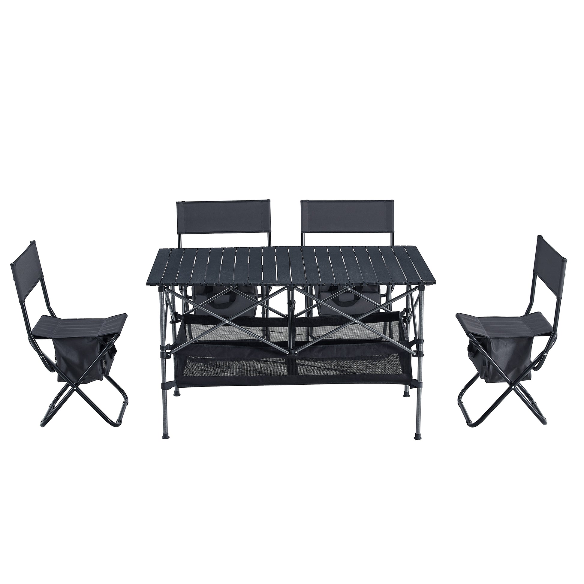 Set Of 5, Folding Outdoor Table And Chair Set For Indoor, Outdoor Camping, Picnics, Beach,Backyard, Bbq, Party, Patio, Black Gray Black Gray Aluminum
