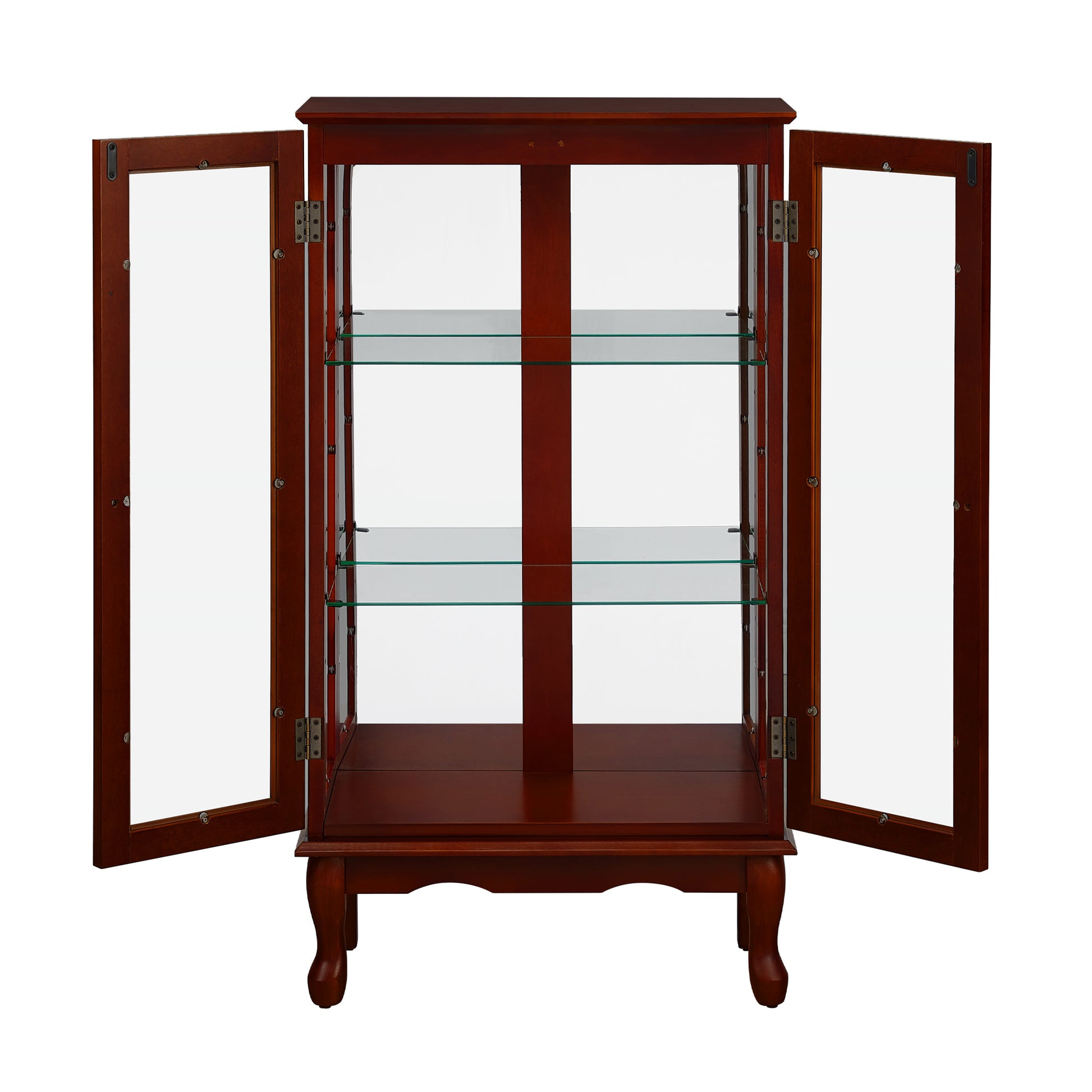 Curio Cabinet Lighted Curio Diapaly Cabinet With Adjustable Shelves And Mirrored Back Panel, Tempered Glass Doors Cherry, 3 Tier , E26 Light Bulb Not Included Cherry Mdf