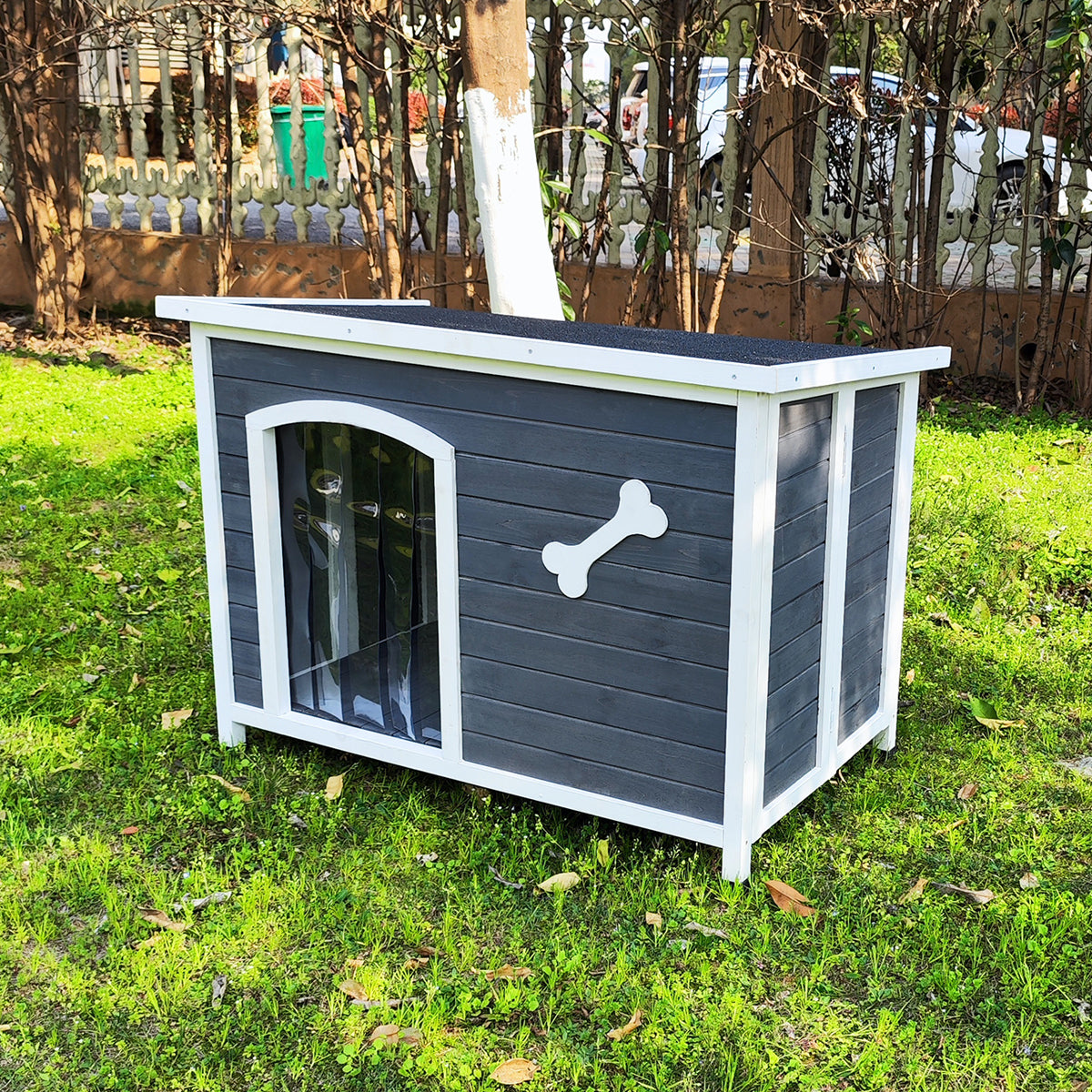 Large Wooden Dog House, Waterproof Dog Cage, Windproof And Warm Dog Kennel Easy To Assemble Gray Solid Wood