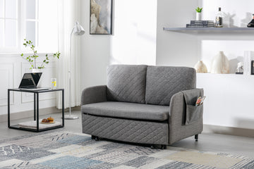 Coolmore Convertible Sleeper Sofa Bed, Modern Velvet Loveseat Couch With Pull Out Bed, Small Beautiful Seat Futon Sofa Bed With Headboard, 2 Pillows & Side Pockets For Living Room Light Grey Linen