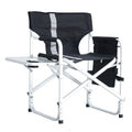 2 Piece Padded Folding Outdoor Chair With Side Table And Storage Pockets,Lightweight Oversized Directors Chair For Indoor, Outdoor Camping, Picnics And Fishing,Black Grey Black Gray Aluminum