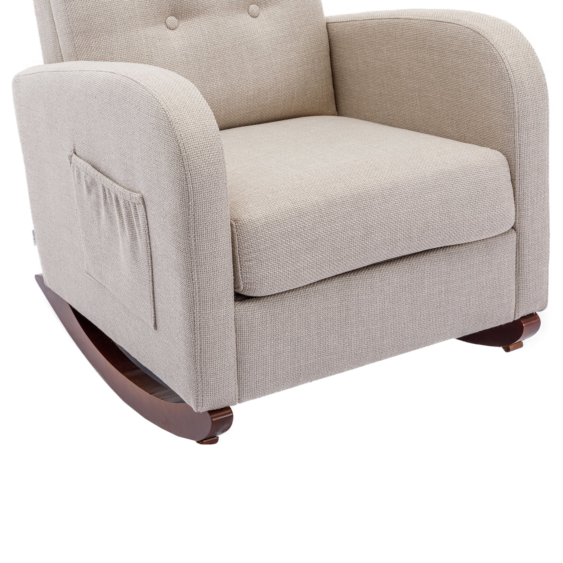 High Back Rocking Chair Nursery Chair .Comfortable Rocker Fabric Padded Seat .Modern High Back Armchair Oyster Grey Polyester