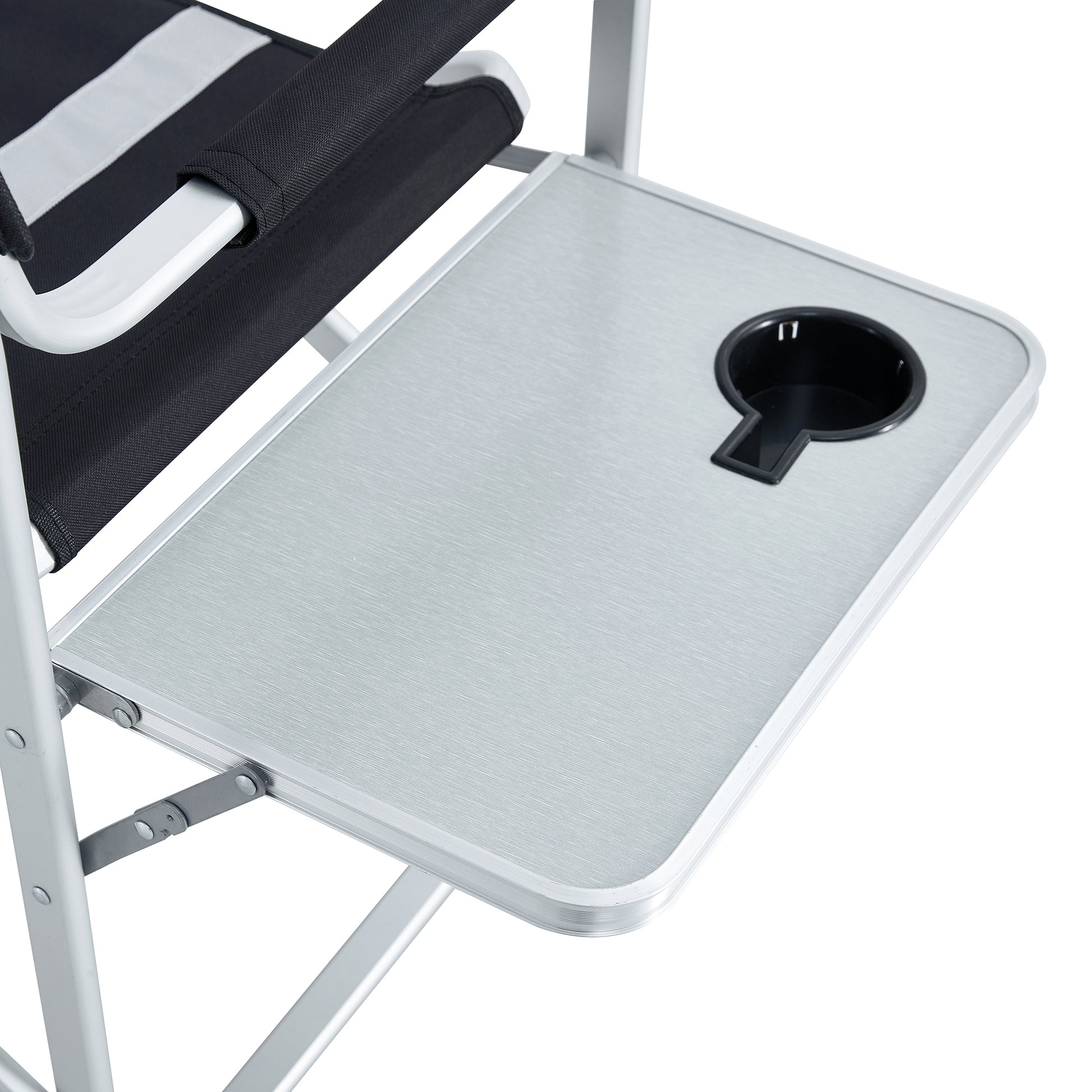 1 Piece Padded Folding Outdoor Chair With Side Table And Storage Pockets,Lightweight Oversized Directors Chair For Indoor, Outdoor Camping, Picnics And Fishing,Black Grey Black Gray Aluminum