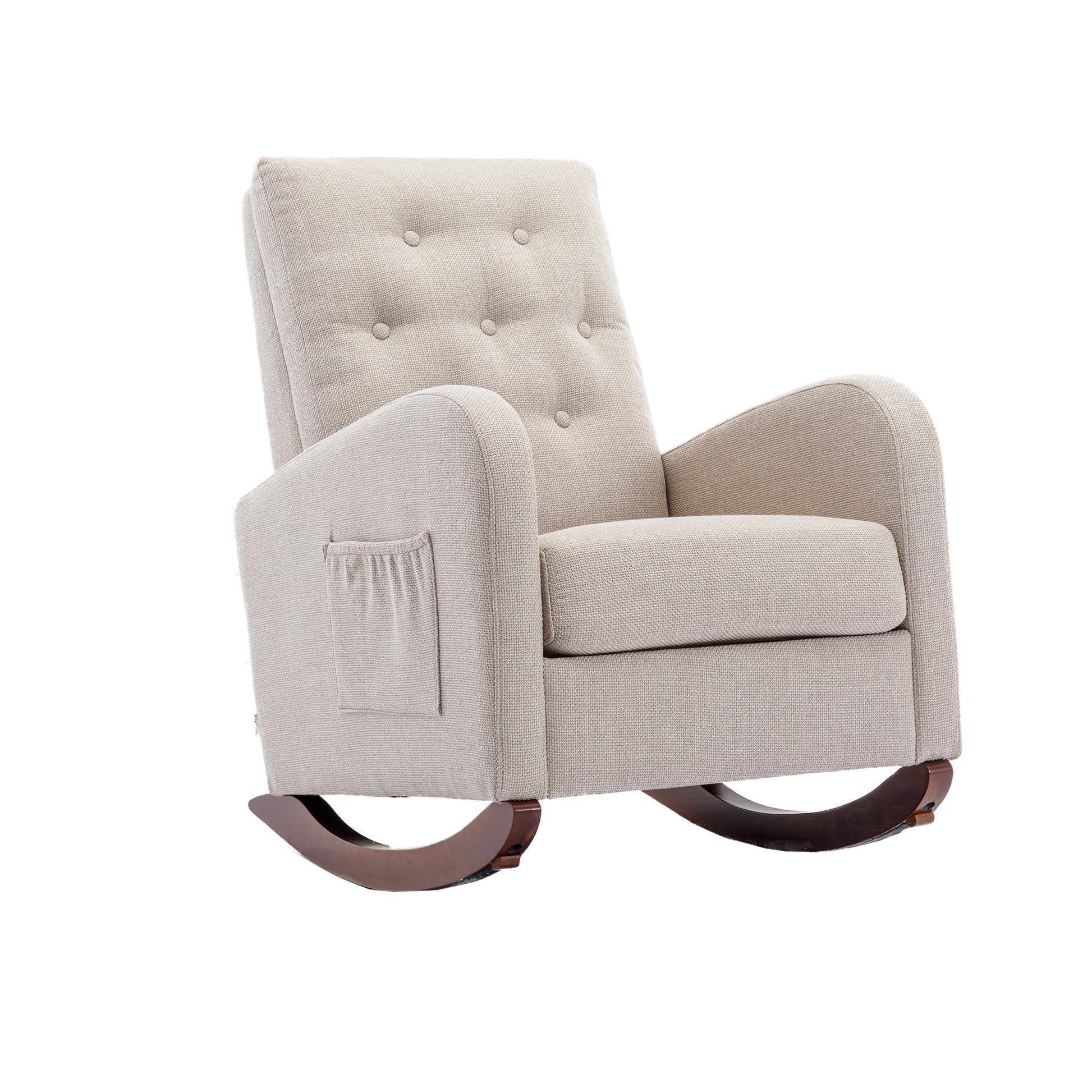 High Back Rocking Chair Nursery Chair .Comfortable Rocker Fabric Padded Seat .Modern High Back Armchair Oyster Grey Polyester