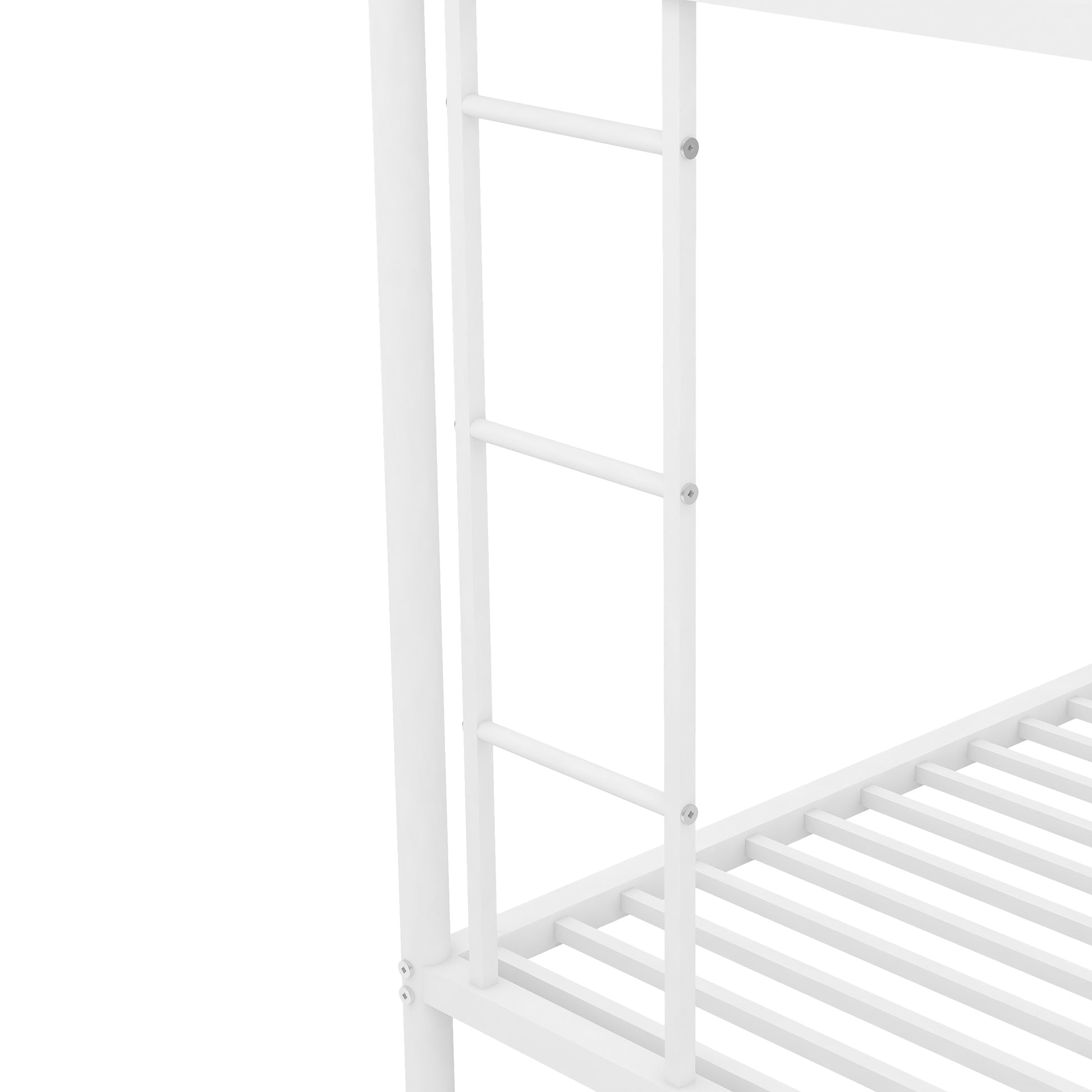 Twin Over Full Bed With Sturdy Steel Frame, Bunk Bed With Twin Size Trundle, Two Side Ladders, White Old Sku:Mf194424Aak White Metal