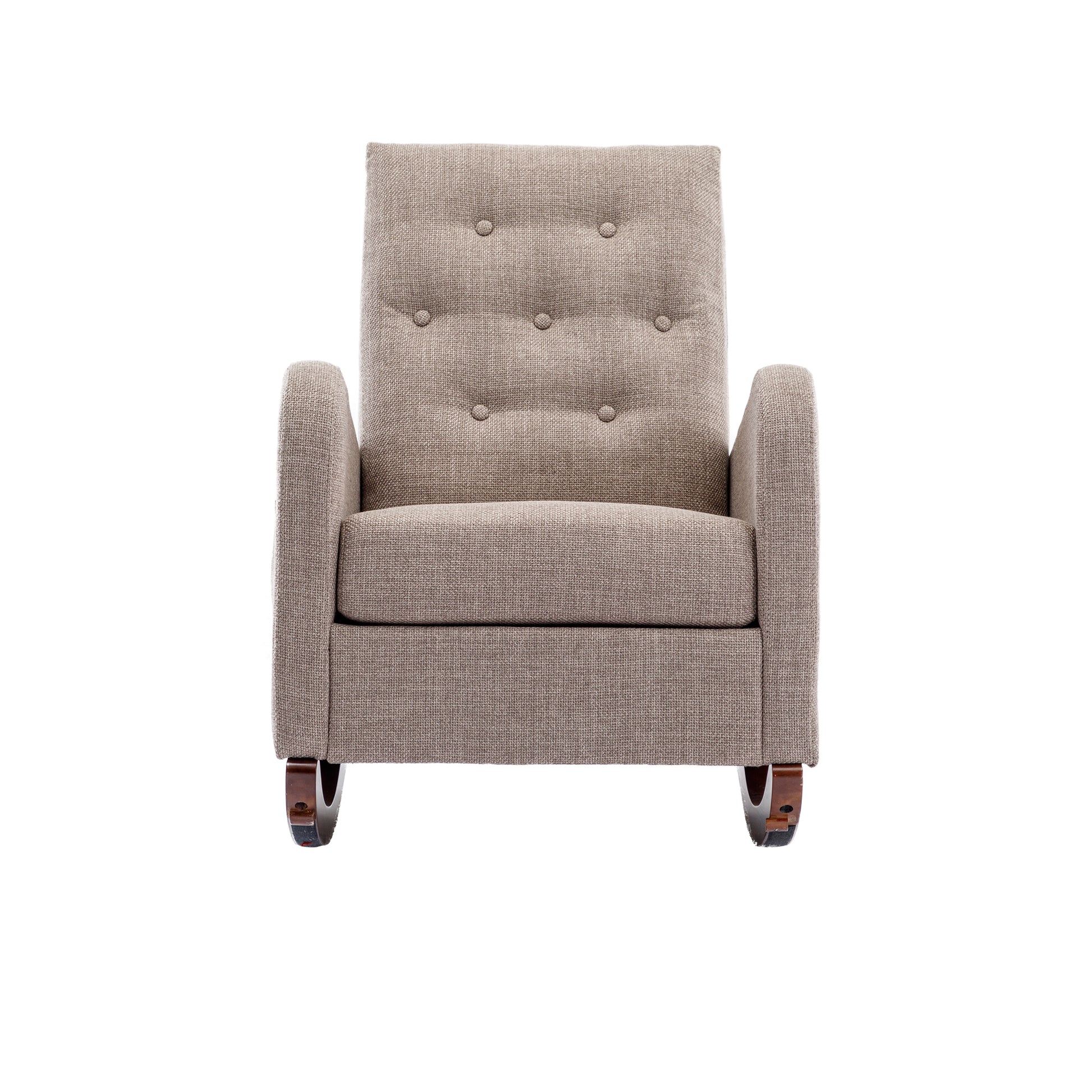 High Back Rocking Chair Nursery Chair .Comfortable Rocker Fabric Padded Seat .Modern High Back Armchair Camel Polyester