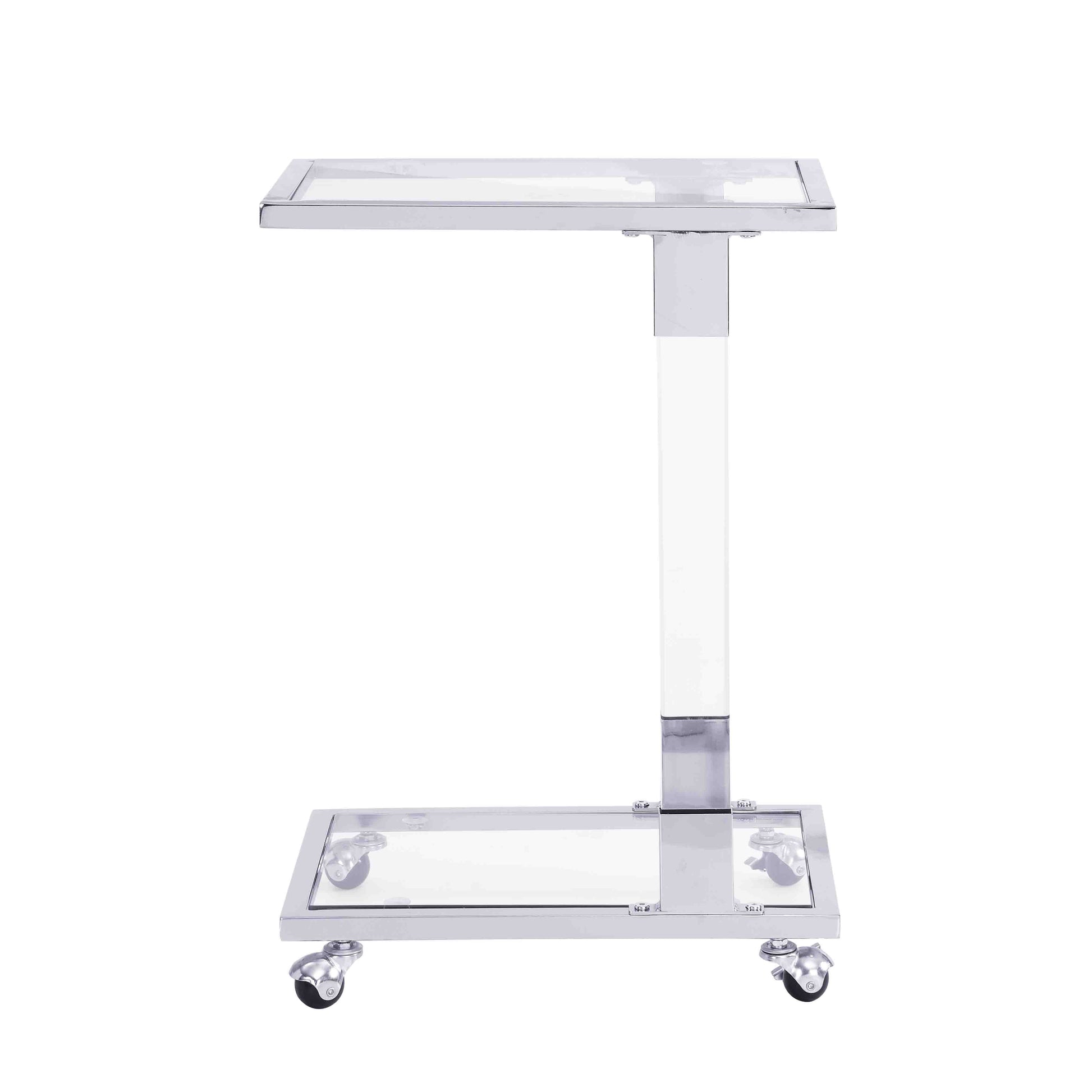 W82153573 Chrome Glass Side Table, Acrylic End Table, Glass Top C Shape Square Table With Metal Base For Living Room, Bedroom, Balcony Home And Office Chrome Glass Iron