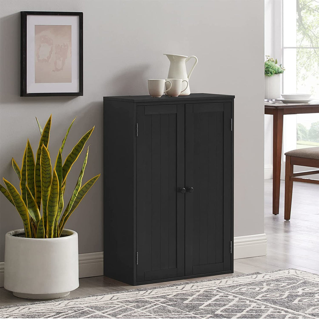 Bathroom Storage Cabinet Freestanding Wooden Floor Cabinet With Adjustable Shelf And Double Door Black Black Mdf