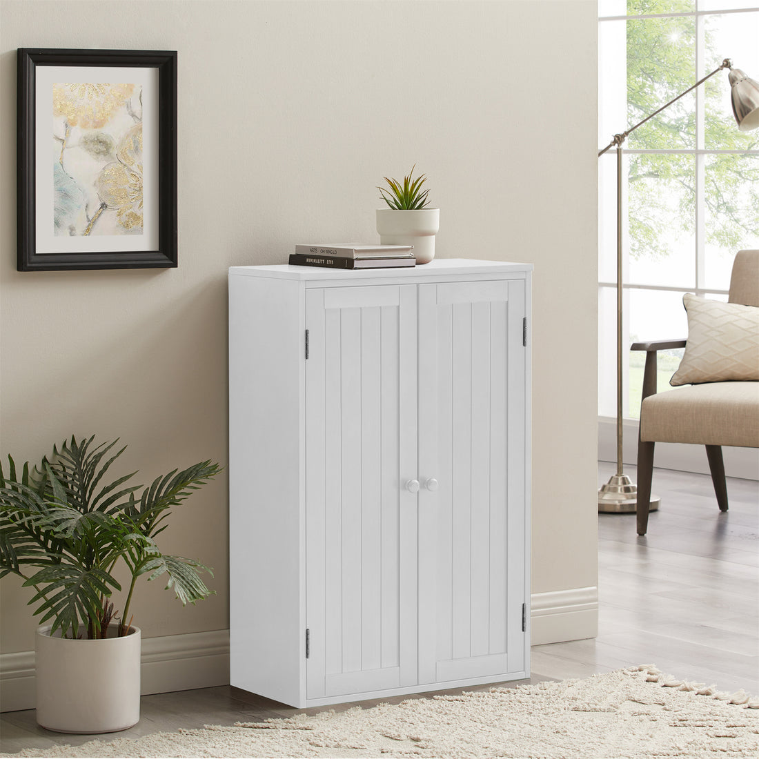 Bathroom Storage Cabinet Freestanding Wooden Floor Cabinet With Adjustable Shelf And Double Door White White Mdf