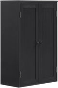 Bathroom Storage Cabinet Freestanding Wooden Floor Cabinet With Adjustable Shelf And Double Door Black Black Mdf