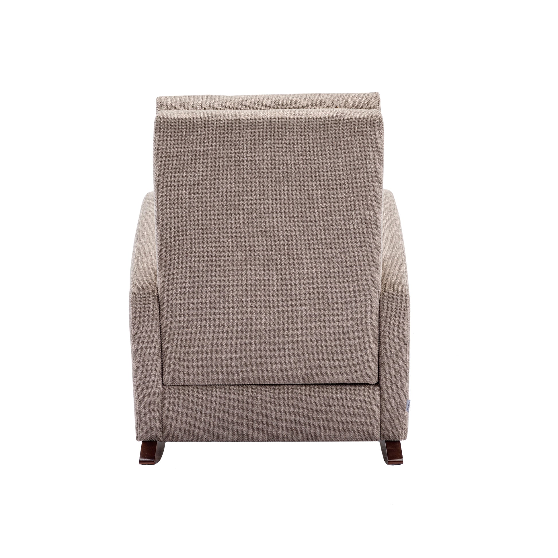 High Back Rocking Chair Nursery Chair .Comfortable Rocker Fabric Padded Seat .Modern High Back Armchair Camel Polyester