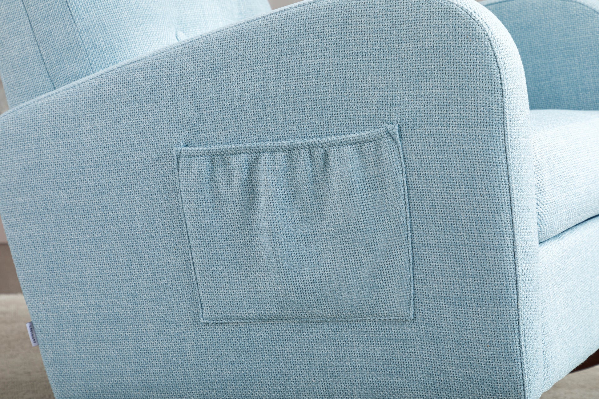 High Back Rocking Chair Nursery Chair .Comfortable Rocker Fabric Padded Seat .Modern High Back Armchair Light Blue Polyester