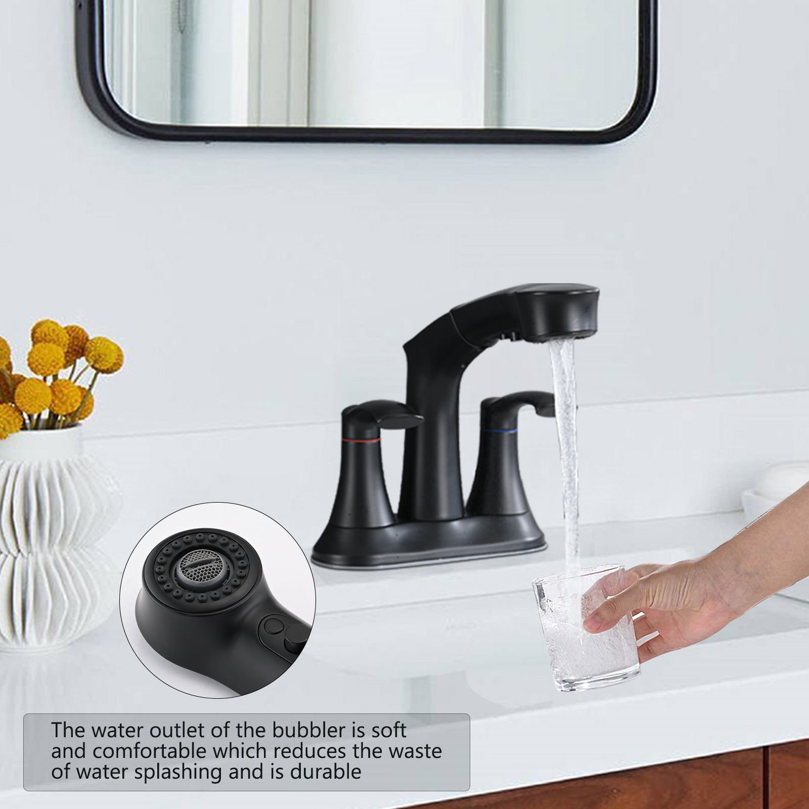 Bathroom Centerset Pull Out Matte Black 4 Inch With Pull Down Sprayer Utility Sink Faucet Matte Black Zinc