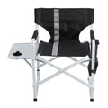 2 Piece Padded Folding Outdoor Chair With Side Table And Storage Pockets,Lightweight Oversized Directors Chair For Indoor, Outdoor Camping, Picnics And Fishing,Black Grey Black Gray Aluminum