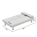 Sofa Bed With Armrest Two Holders Wood Frame, Stainless Leg, Futon White Pvc White Leather 2 Seat