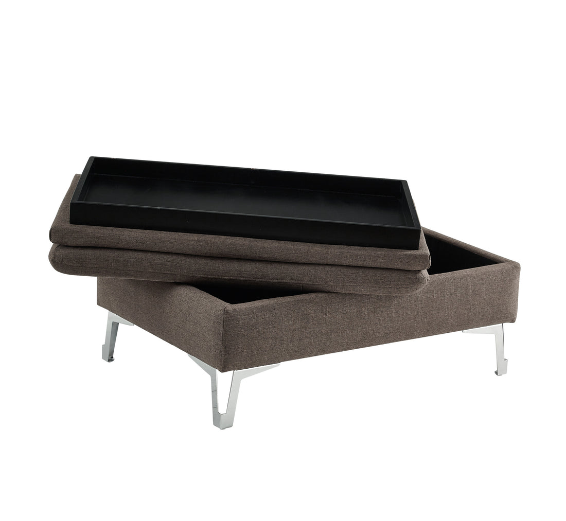 Casual Style Storage Ottoman 1Pc Chocolate Color Fabric Upholstered Metal Legs Living Room Furniture Chocolate Primary Living Space Fabric