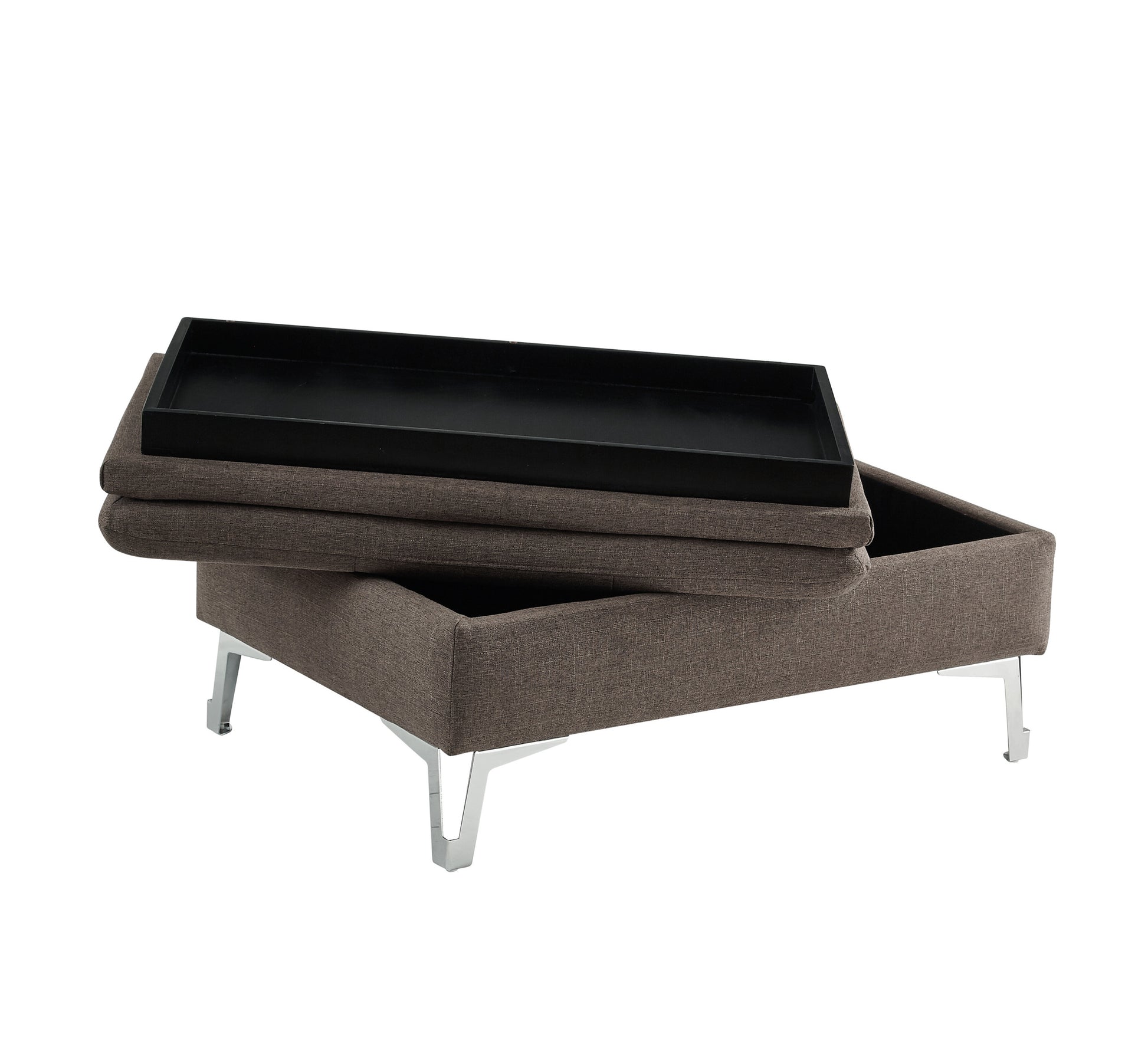 Casual Style Storage Ottoman 1Pc Chocolate Color Fabric Upholstered Metal Legs Living Room Furniture Chocolate Primary Living Space Fabric