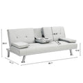 Sofa Bed With Armrest Two Holders Wood Frame, Stainless Leg, Futon White Pvc White Leather 2 Seat