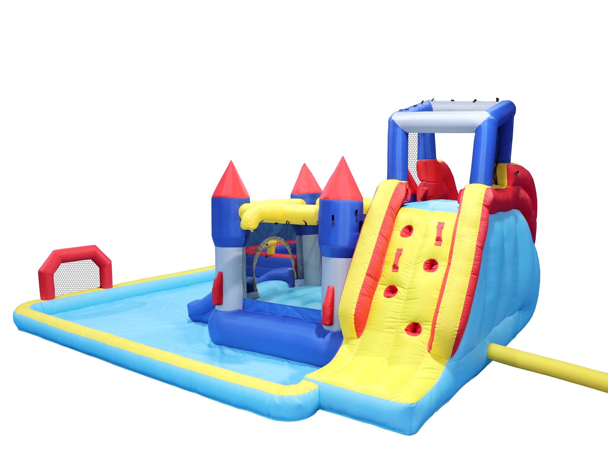 10 In1 Inflatable Slide Water Park Bouncing House Garden With Splash Pool & Water& Basketball & Climbing Wall & Dual Pools & Soccer Multicolor Oxford Fabric