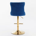 Golden Swivel Velvet Barstools Adjusatble Seat Height From 25 33 Inch, Modern Upholstered Bar Stools With Backs Comfortable Tufted For Home Pub And Kitchen Island,Blue,Set Of 2 Blue Dining Room American Design Bar Stools Wing Back Foam Velvet