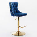 Golden Swivel Velvet Barstools Adjusatble Seat Height From 25 33 Inch, Modern Upholstered Bar Stools With Backs Comfortable Tufted For Home Pub And Kitchen Island,Blue,Set Of 2 Blue Dining Room American Design Bar Stools Wing Back Foam Velvet