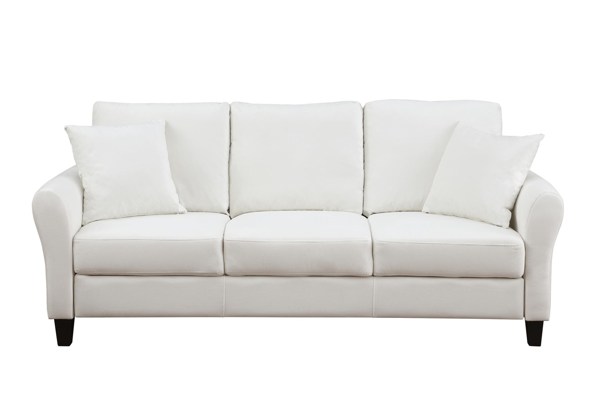 Video Modern Velvet Couch With 2 Pillow, 78 Inch Width Living Room Furniture, 3 Seater Sofa With Plastic Legs White Velvet