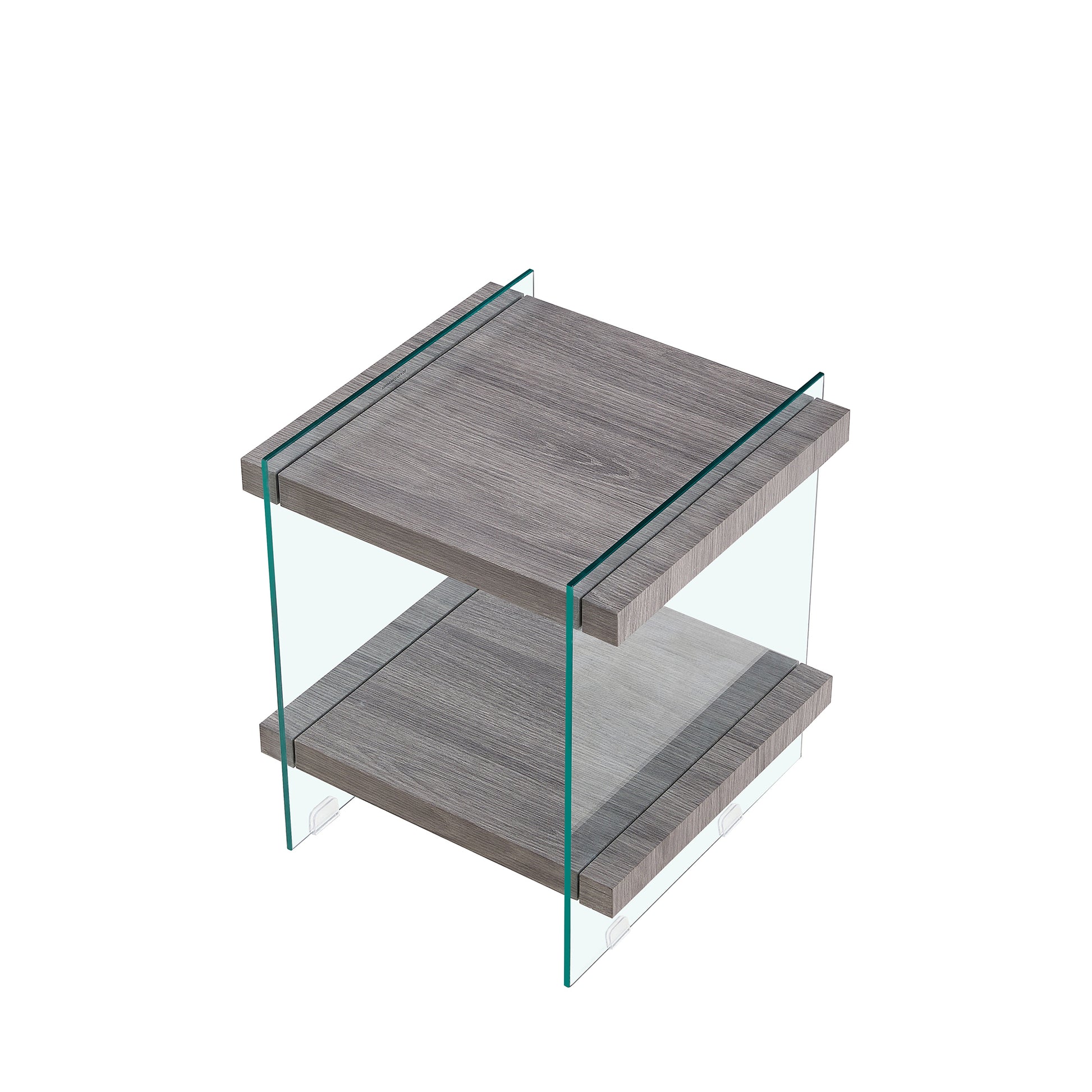 17.72" Sleek And Sturdy Tempered Glass Leg Side Table With Dual Mdf Shelves, Modern Nightstand End Table For Living Roon, Bedroom, Transparent Gray Gray Mdf Glass