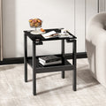 Black Glass Clear Side&End Table, 2 Tier Space End Tablecorner Table Black Glass