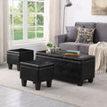 Video Large Storage Ottoman Bench Set, 3 In 1 Combination Ottoman, Tufted Ottoman Linen Bench For Living Room, Entryway, Hallway, Bedroom Support 250Lbs Black Pu