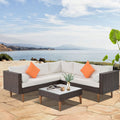 4 Pieces Outdoor Wicker Sofa Set, Patio Furniture With Colorful Pillows, L Shape Sofa Set, Beige Cushions And Brown Rattan Yes Beige Wicker