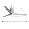 52 Inch 18W Led Ceiling Fan With Dimmable 6 Speed Remote Silver 3 Solid Wood Blade Reversible Dc Motor For Living Room Silver Metal & Wood