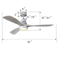 52 Inch Ceiling Fan Light With 6 Speed Remote Silver 3 Wood Blade Reversible Dc Motor For Bedroom Silver Metal & Wood