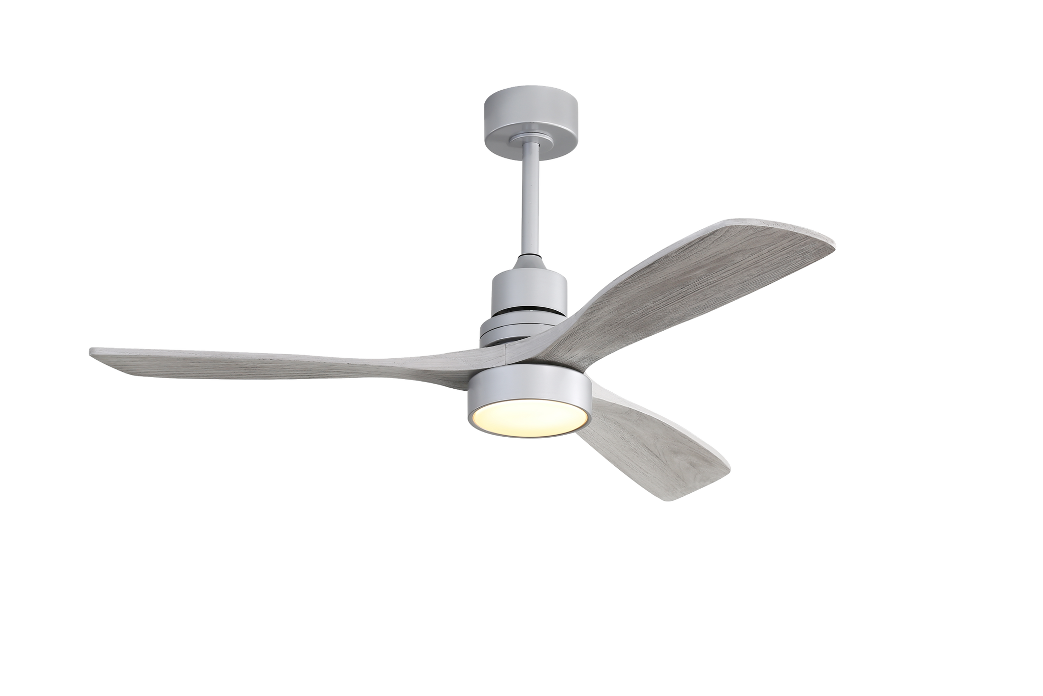 52 Inch Ceiling Fan Light With 6 Speed Remote Silver 3 Wood Blade Reversible Dc Motor For Bedroom Silver Metal & Wood