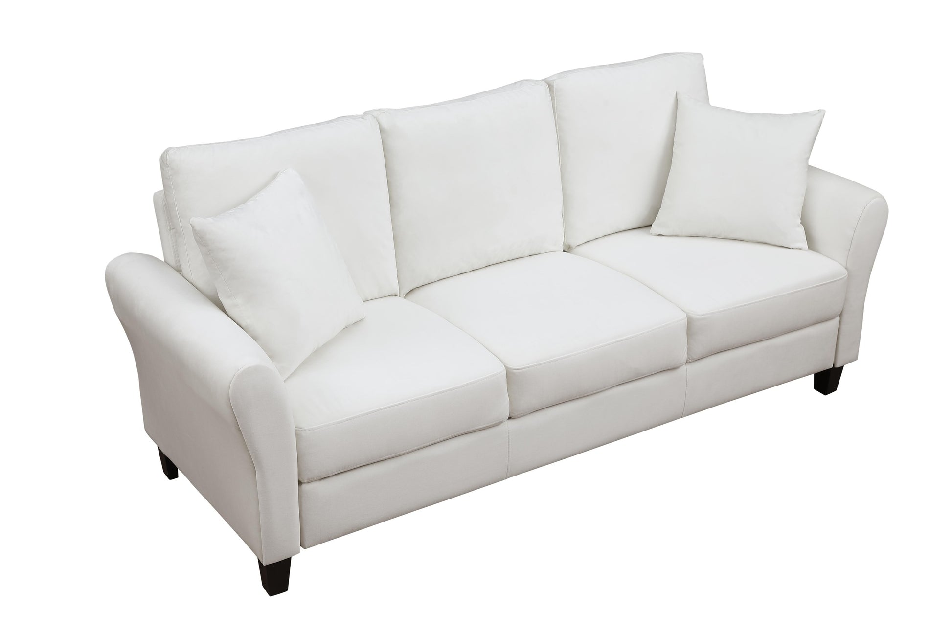 Video Modern Velvet Couch With 2 Pillow, 78 Inch Width Living Room Furniture, 3 Seater Sofa With Plastic Legs White Velvet