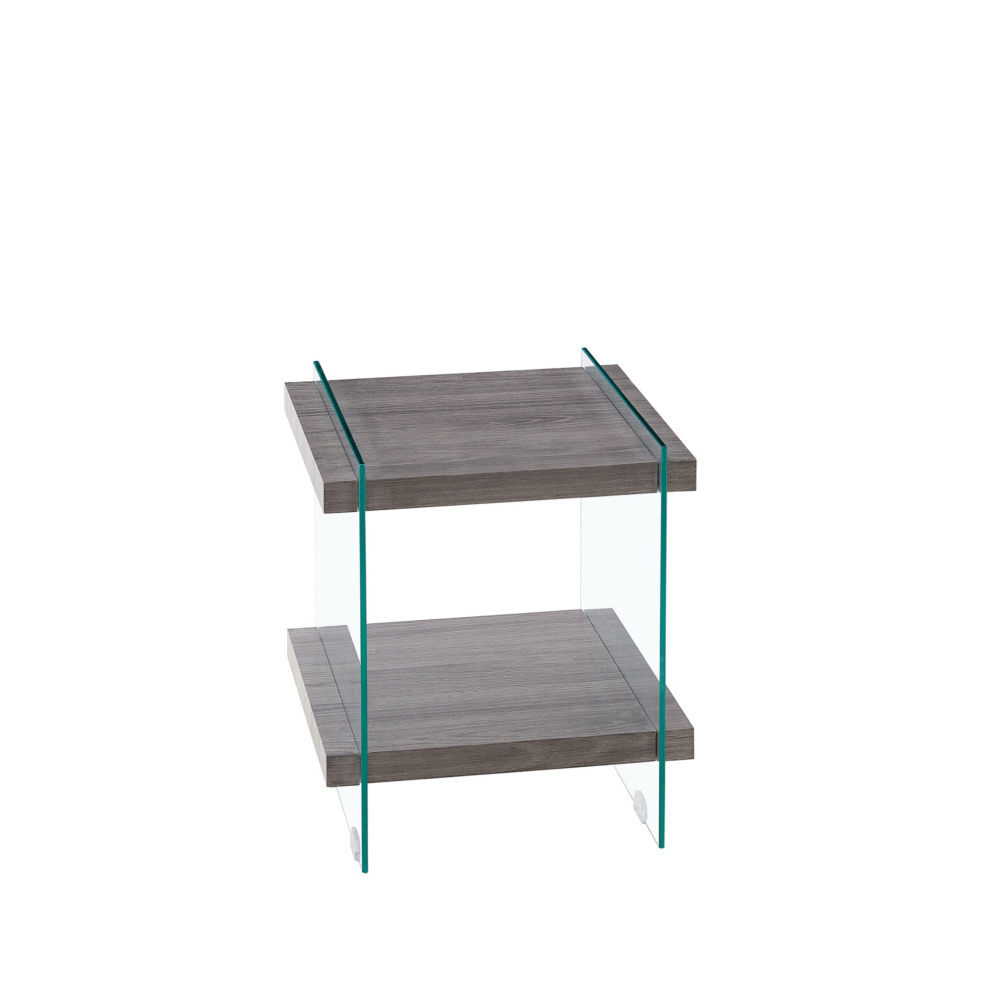 17.72" Sleek And Sturdy Tempered Glass Leg Side Table With Dual Mdf Shelves, Modern Nightstand End Table For Living Roon, Bedroom, Transparent Gray Gray Mdf Glass