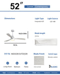 52 Inch Ceiling Fan Light With 6 Speed Remote Silver 3 Wood Blade Reversible Dc Motor For Bedroom Silver Metal & Wood