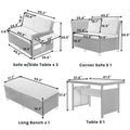 Tomax 5 Piece Outdoor Patio Rattan Sofa Set, Sectional Pe Wicker L Shaped Garden Furniture Set With 2 Extendable Side Tables, Dining Table And Washable Covers For Backyard, Poolside, Indoor, Gray Yes Complete Patio Set Gray Water Resistant Frame Water
