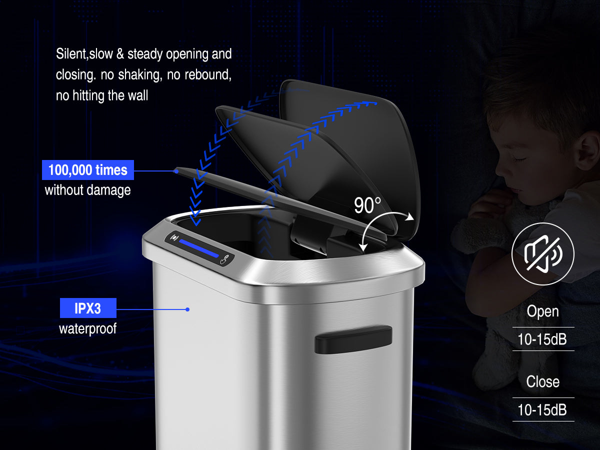 50L Smart Automatic Trash Cans Full Intelligent Sensor Black And Silver Steel