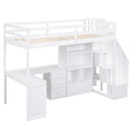 Twin Size Loft Bed With L Shaped Desk And Drawers, Cabinet And Storage Staircase, White White Pine