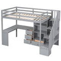 Twin Size Loft Bed With L Shaped Desk And Drawers, Cabinet And Storage Staircase, Gray Gray Pine