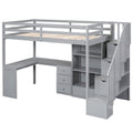 Twin Size Loft Bed With L Shaped Desk And Drawers, Cabinet And Storage Staircase, Gray Gray Pine