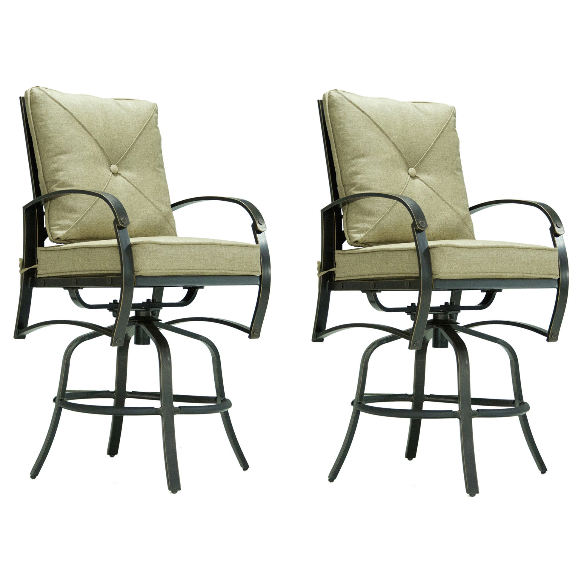 Bar Chair With Back And Seat Cushion, Set Of 2 Antique Bronze Aluminium