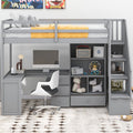 Twin Size Loft Bed With L Shaped Desk And Drawers, Cabinet And Storage Staircase, Gray Gray Pine