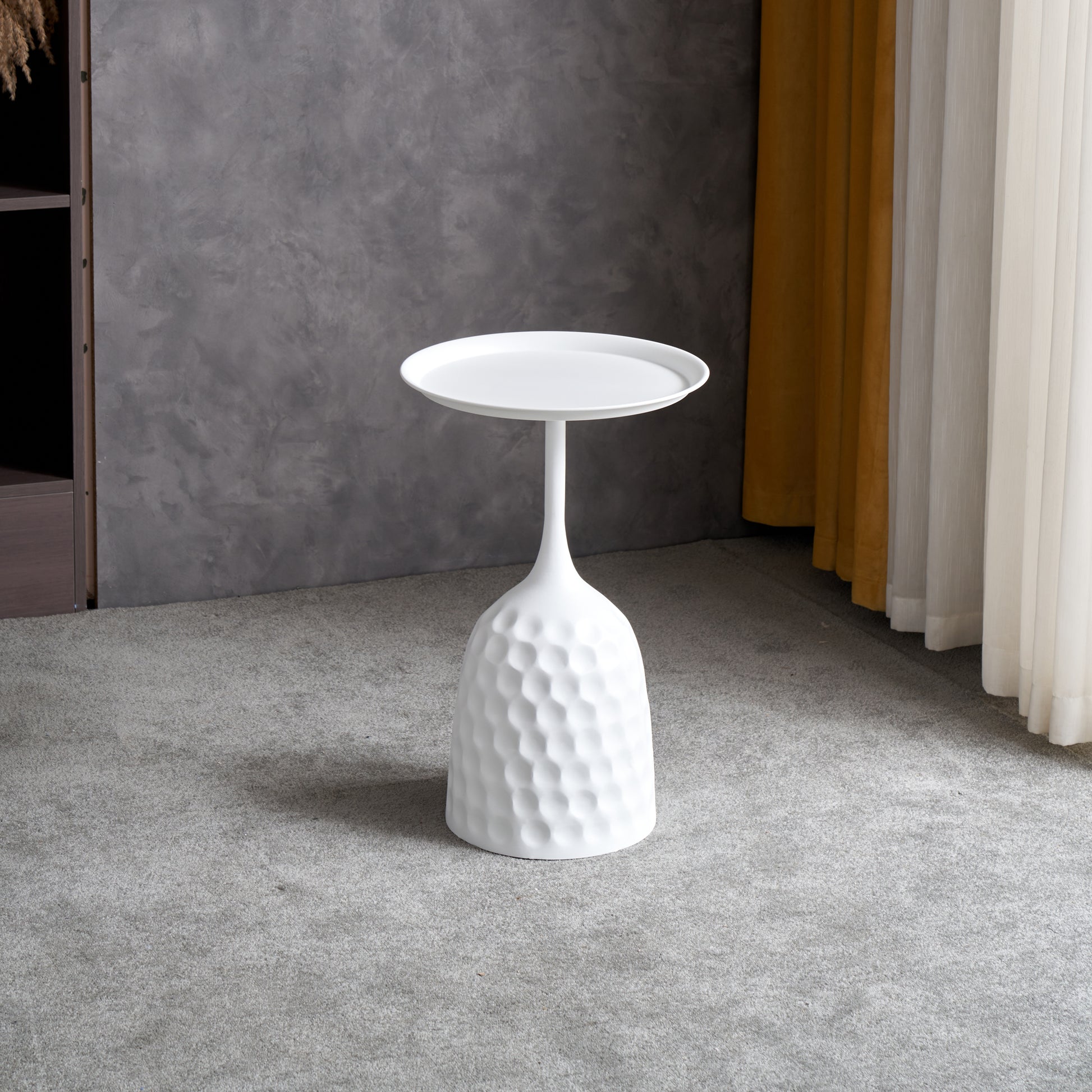 White Wine Cup Metal Side Table, Small Sofa Table, Round White Nightstand White Metal