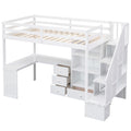 Twin Size Loft Bed With L Shaped Desk And Drawers, Cabinet And Storage Staircase, White White Pine