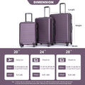 3 Piece Luggage Sets Abs Lightweight Suitcase With Two Hooks, Spinner Wheels, Tsa Lock, 20 24 28 Purple Purple Abs